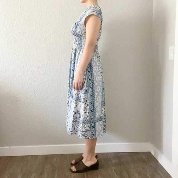 Old Navy Waist-Defined Midi Dress in Blue Paisley - Picture 3 of 10